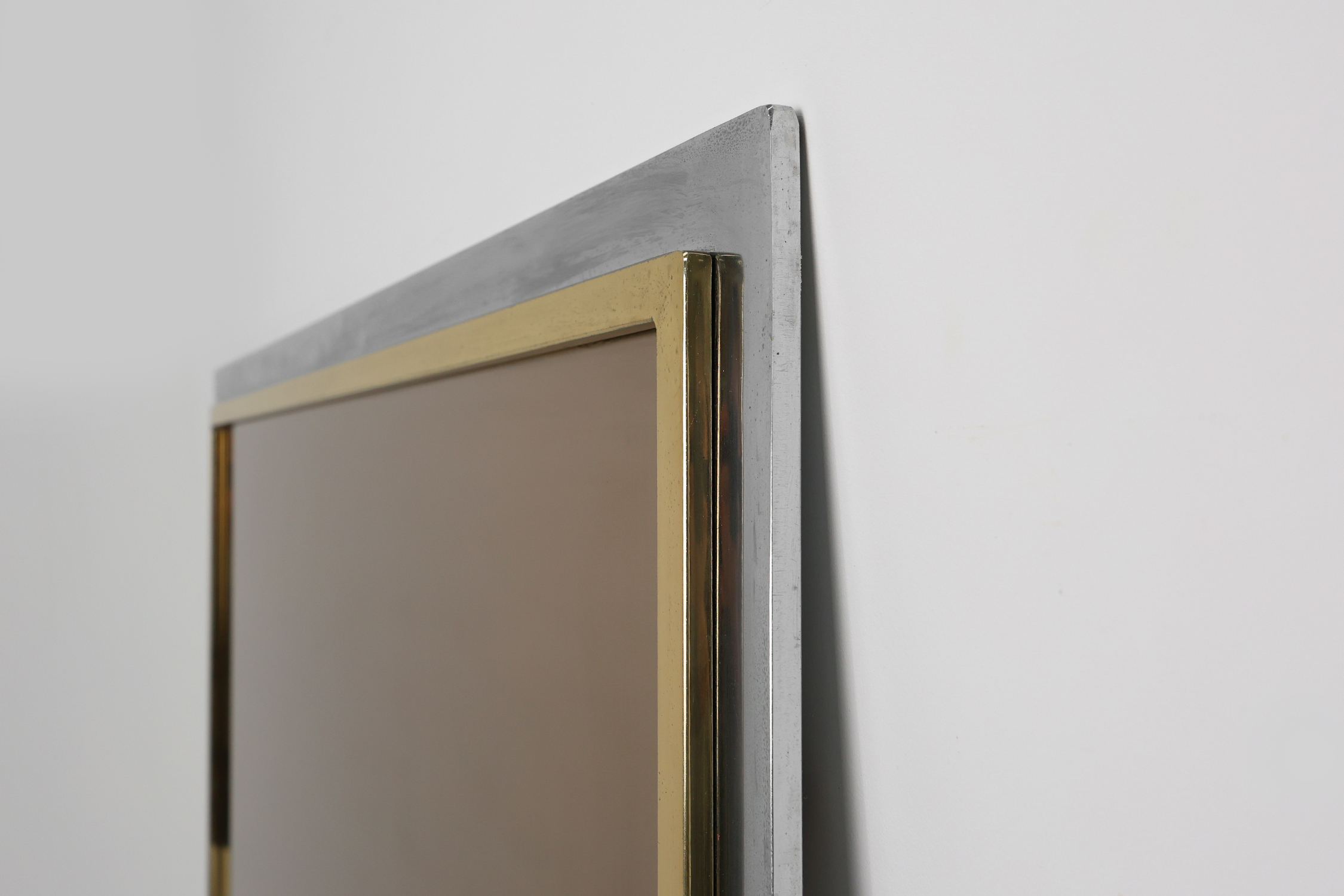 Large Mid-Century Belgo Chrome Mirror in Metal and Fumé Glass, Belgium 1980sthumbnail